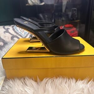 Fendi First Black leather high-heeled slingback Pumps Fendi  $1390 RETAIL